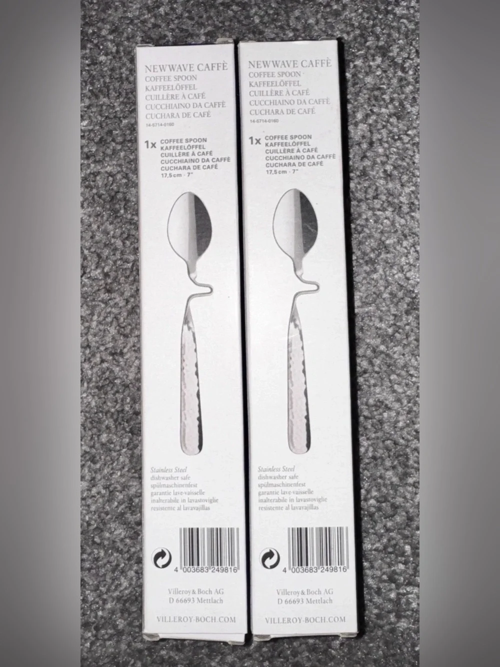 2 Villeroy & Boch NewWave Caffè Hammered 18/10 Stainless Coffee Spoons 7 in